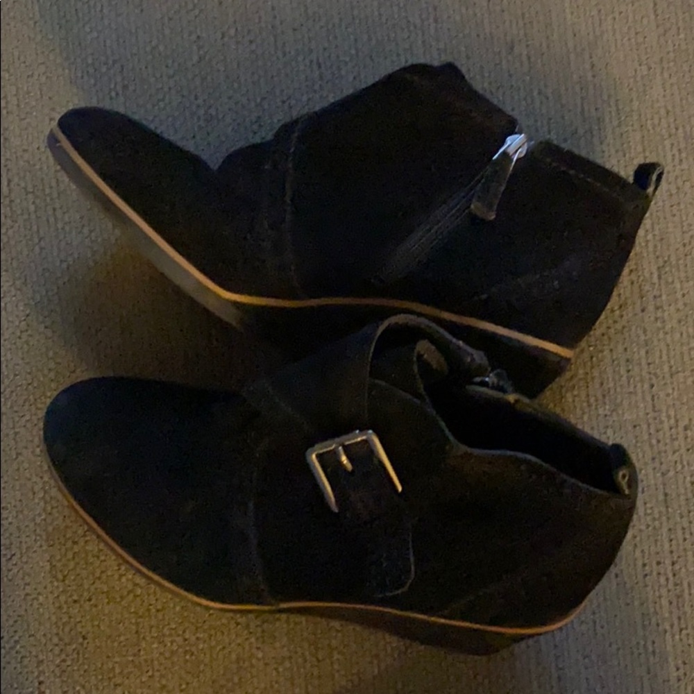 Franco Sarto. Wedge booties. zipper and buckle.